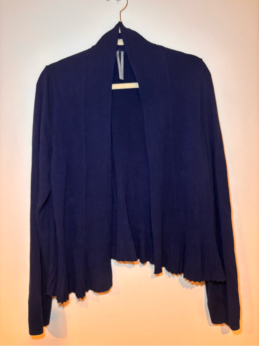 Anthropologie Navy Peplum Open-Front Ribbed Cardigan